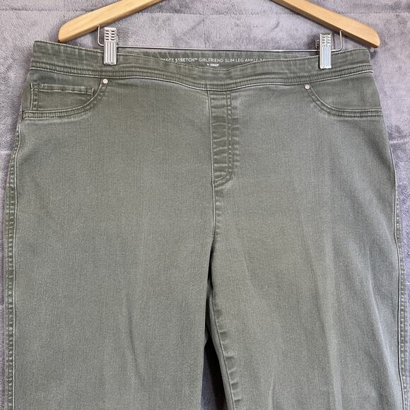 Chico's Jeans 14 Olive Pull On Perfect Stretch Girlfriend Slim Leg Ankle Zip - Picture 4 of 9